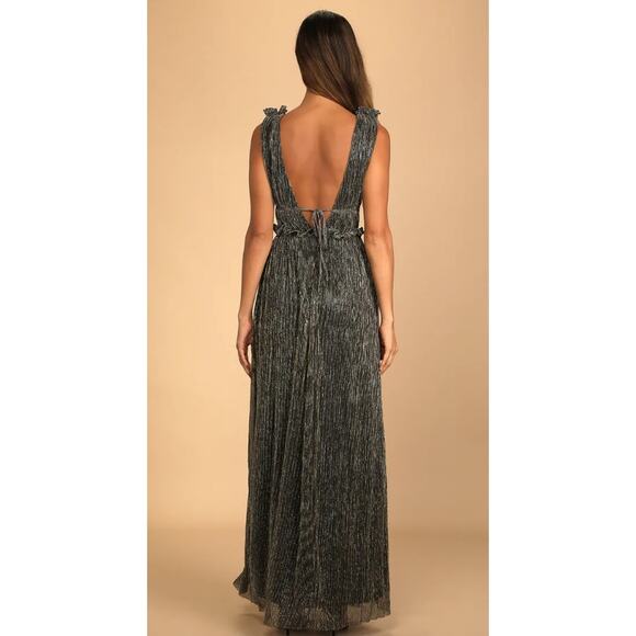 LULU'S Spotlight on You gold black long high slit sleeveless sexy maxi dress - Picture 11 of 11